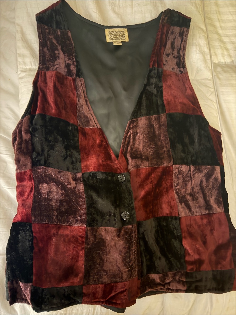 Velvet Patchwork Deep Burgundy and Black Vest